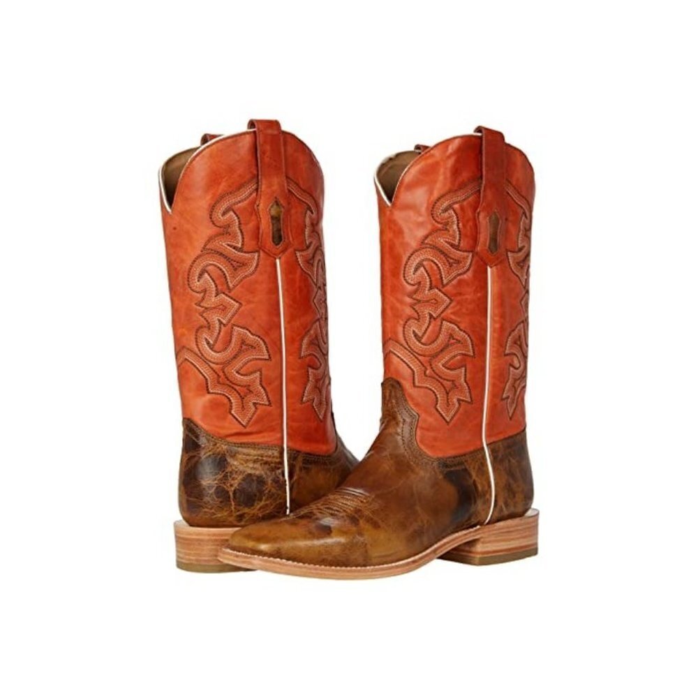Corral Boots Men's Embroidery Square Toe Western Boots Sand/Orange A4228